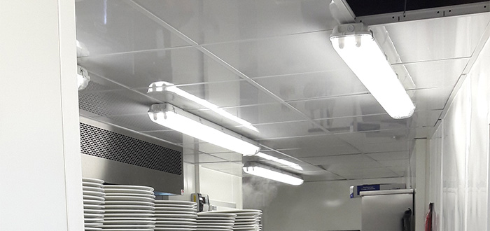 rénovation du plafond de la cuisine d'un laboratoire alimentaire